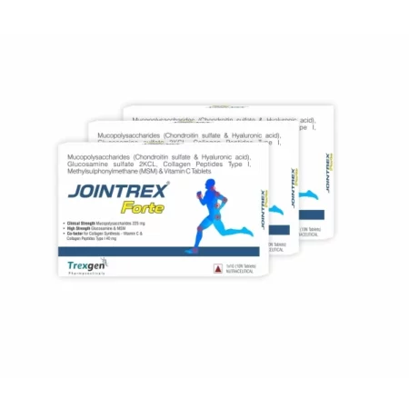 Trexgen Jointrex ® Forte Joint and Cartilage Complex with Mucopolysaccharides 225 Mg, High Strength Glucosamine 750 mg, MSM 250 mg, Collagen Type 40 mg and Vitamin C (3x10=30 Tablets)