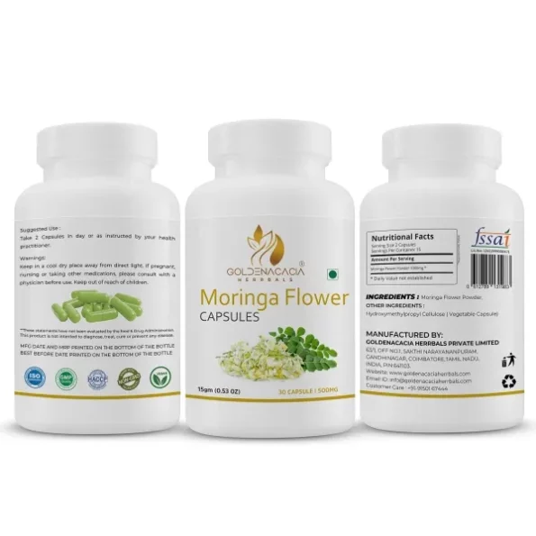 Goldenacacia Herrbals Moringa Flower 500mg Capsules (120) available on Herbkart