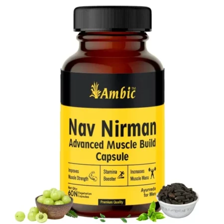 Ambic Nav Nirman Ayurvedic Weight Gainer for Men - (60 Veg Capsules) Supports Healthy Weight Gain Tablets to Improves Strength by Ashwagandha, Shatavari, Safed Musli (60 Capsule)