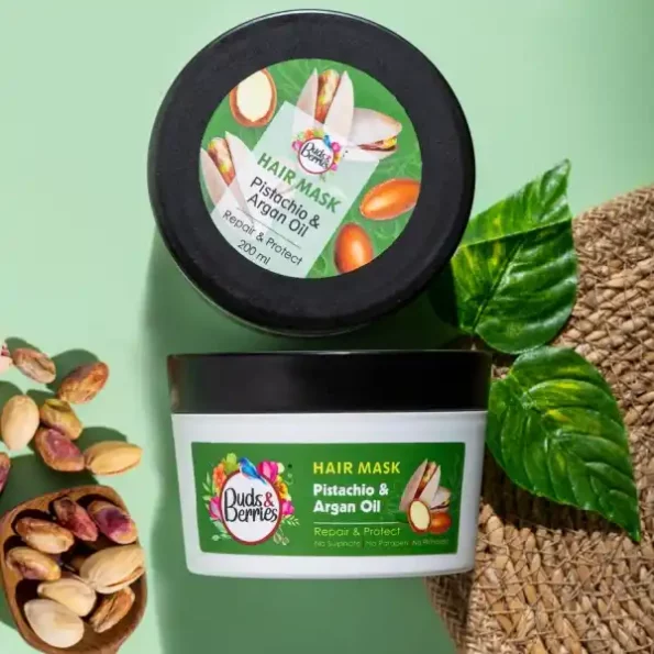 Buds & Berries Pistachio and Argan Oil Color Protectant Hair Mask | Repairs and Protects Colored Hair | 120 Hours of Conditioning | NO Sulphate, NO Paraben | 200 ml, Herbkart8t771kshGrHHdL.webp, Herbkart8t771kshGrHHdL