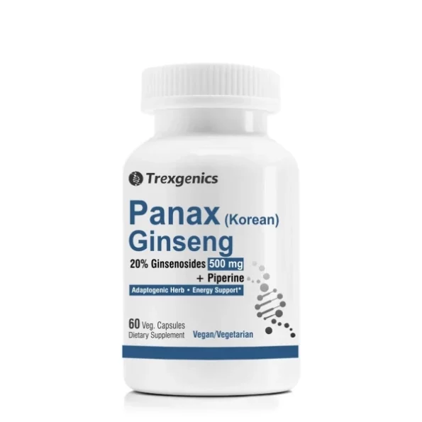 Trexgenics Panax (Red/Korean) Ginseng 20% Ginesenosides 500Mg Premium With Bio-Enhancer Piperine 5Mg (60 Veg Capsules) available on Herbkart