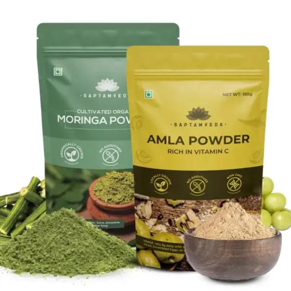 SAPTAMVEDA 100% Organic Moringa Powder and Organic Amla Powder (150 gms + 150 gms), Herbkart8t781OGLj1IatL.webp, Herbkart8t781OGLj1IatL