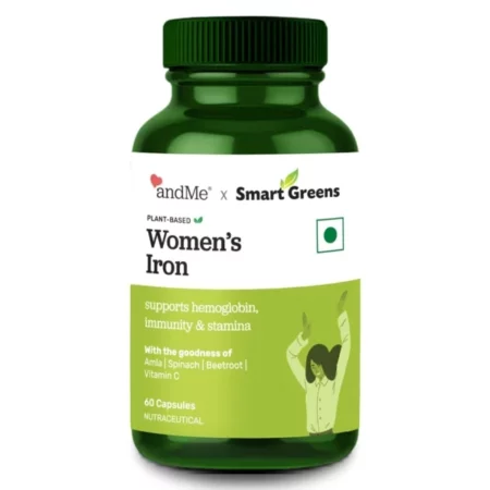 Andme Iron Supplement For Women And Men| Smart Plant-Based Iron Capsules- Folic Acid - Increase Oxygen & Hemoglobin | Treat Iron Deficiencies- Anemia | 60 Capsules