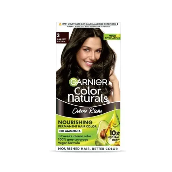 Garnier, Hair Colouring Creme, Long-lasting Colour, Smoothness & Shine, Color Naturals, Shade: 3 Darkest Brown, 70ml + 60g, Herbkart8t761sk6vy-YxL.webp, Herbkart8t761sk6vy