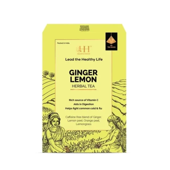 HEALTHY & HYGIENE Probiotics Ginger Lemon Herbal Tea - Caffeine Free, 20 Eco Friendly Pyramid Tea Bag, Herbkart8t7615yESew86L.webp, Herbkart8t7615yESew86L