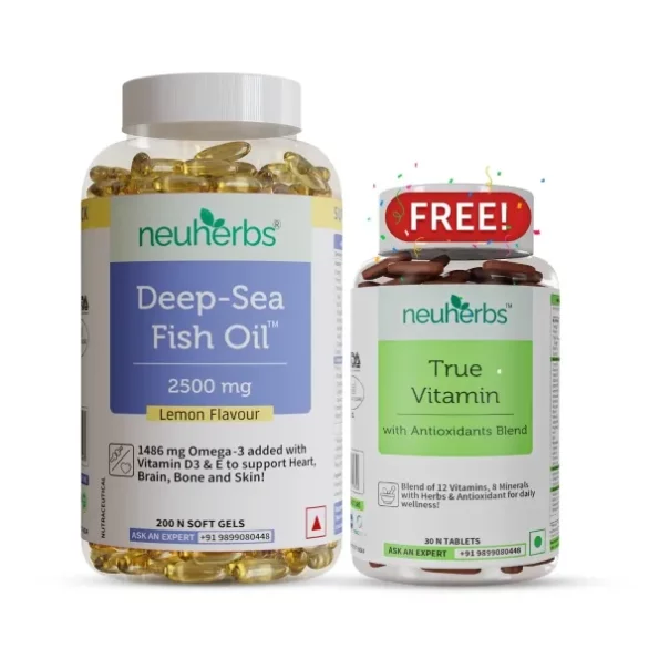 Neuherbs Omega 3 Deep Sea Fish Oil 2500mg - 200 Softgels Lemon Flavoured - 30 Tablets Free, Herbkart8t771yvgDLG98L.webp, Herbkart8t771yvgDLG98L