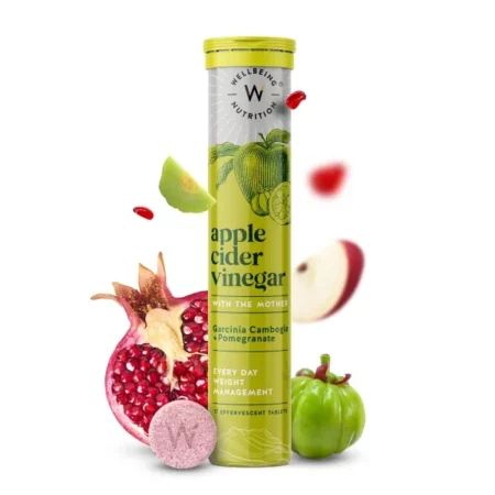 Wellbeing Nutrition Apple Cider Vinegar (ACV) for Weight Loss with Mother & Garcinia Cambogia, Pomegranate| Weight Management, Gut Health, Supports Digestion, Boosts Metabolism 17 Effervescent Tablet