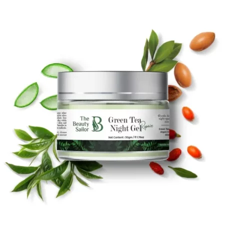The Beauty Sailor - Green Tea Night Gel for Men & Women with Glycolic Acid | Helps to Repair Open Pore, Dark Spot & Dullness | 50gm