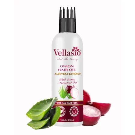 Vellasio Onion Aloevera Hair Oil & Ayurvedic Herbal Extracts | Now With Comb Applicator | Controls Hair Fall for All Hair Types | Paraben Free & Sulphate Free