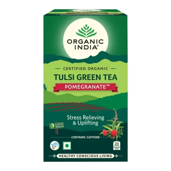 ORGANIC INDIA Tulsi Green Tea,Pomegranate, 25 Tea Bags available on Herbkart