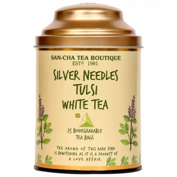 SAN-CHA Tea Boutique Tulsi White Tea (25 Pyramid Tea Bags) Pure Tea Buds Blended With Holy Basil Leaves, Worlds Healthiest Tea, Silver Needles White Tea, 1 Gram, Herbkart8t771R-LqJAS8L.webp, Herbkart8t771R LqJAS8L