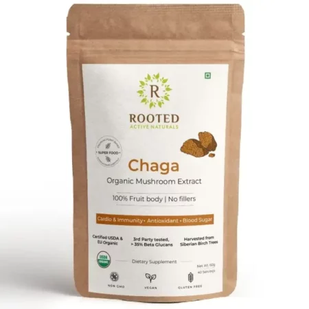 Rooted Actives Siberian Chaga Mushroom Capsules (60Gm) | Blood Sugar, Heart & Immunity | Usda Organic | 35% Beta Glucans | Certified Organic Siberian