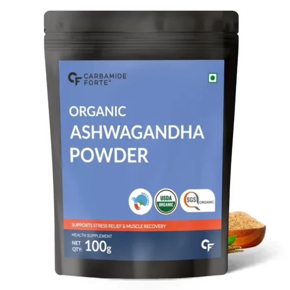 Carbamide Forte CF 100% Organic Ashwagandha Powder - Withania Somnifera - 100g Veg Powder available on Herbkart