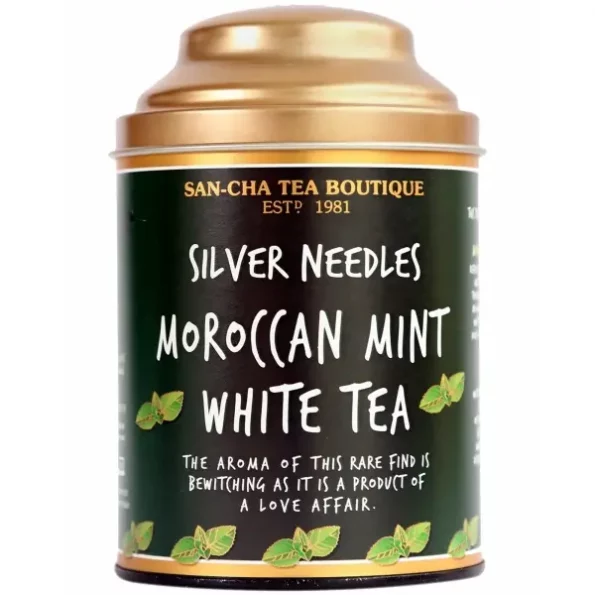 SAN-CHA Tea Boutique Moroccan Mint White Tea, Richest In Antioxidants, Pure Tea Buds (75 Cups+), Real Spearmint Tea, Silver Needles White Tea, Herbal Tea For Pcos & Pcod, Low Caffeine Tea, 150 Grams, Herbkart8t771XH2N0efRL.webp, Herbkart8t771XH2N0efRL