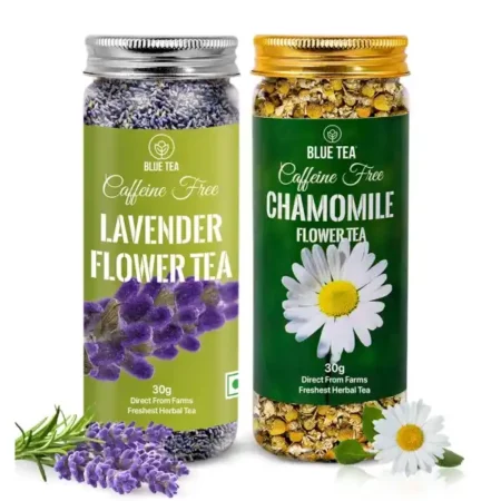 BLUE TEA - Chamomile And Lavender Tea- 30g Each - Combo Pack | CALMING TEA | Herbal Tea - Flower Based - Vegan - GMO-Free - Caffeine - Free | Featured In Shark Tank | Pet Jar Pack