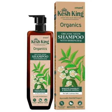 Kesh King Organics Neem & Bhringraj Anti Dandruff shampoo, reduces hairfall, certified organic ayurvedic formula for flake free healthy scalp, sulphate & paraben free, 300ml
