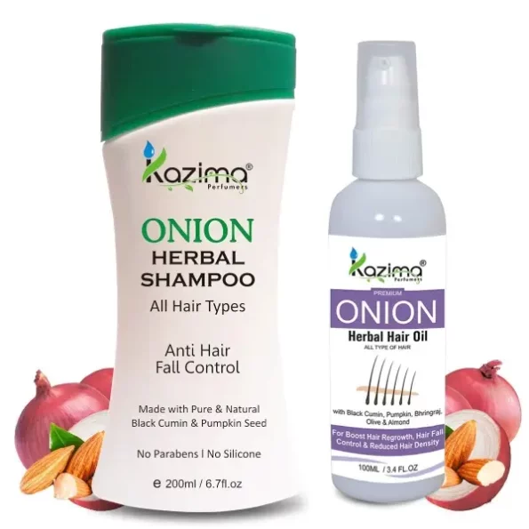 KAZIMA Combo of Onion Herbal Hair Oil 100 ml & Onion Herbal Shampoo 200 ml available on Herbkart