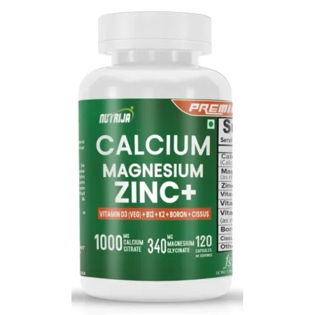 NutriJa Calcium Magnesium Zinc with Vitamin D3, Boron, K2 & B12 | Complete Bone Health & Joint Support Supplement for Men & Women (120 Capsules)