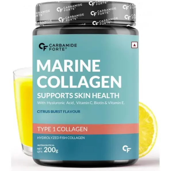 Carbamide Forte Marine Collagen Powder Supplement, Skin & Bone Health Support Collagen Supplements - 200g available on Herbkart