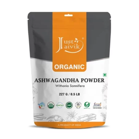 Just Jaivik Organic Ashwagandha Root Powder - 227g - Support for Stress-Free Living Herbal Supplement/Vitality and Strength