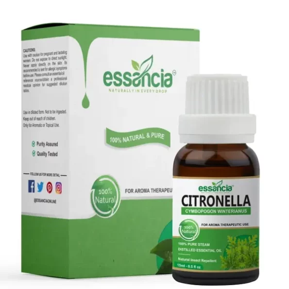 Essancia Citronella Essential Oil For Mosquito Bites Repellent, Hair, Skin Care, Candle, Better Sleep, Cleaning, Insects, Diffuser & Aromatherapy. 100% Natural, Undiluted, Pure & Therapeutic Grade Essential Oil. (15ml), Herbkart8t771TARCJQYHL.webp, Herbkart8t771TARCJQYHL