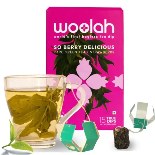 Woolah Rare Assam Green Tea with Strawberry, Organic BAGLESS Tea Dip (15 Dips /30 Cups), Herbkart8t77174W5FcEgL.webp, Herbkart8t77174W5FcEgL