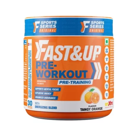 FAST&UP Pre-Workout(300 Gms,30 Servings,Orange Flavour) Powder -Supports Muscle Endurance, Pump, Energy & Mental Focus With Arginine, B-Alanine, Caffeine, Taurine, Vitamins, Minerals And Electrolytes