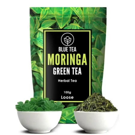 BLUE TEA - Moringa Green Tea 100gm - 50 Cups || IMMUNITY BOOSTER || ANTIOXIDANT Rich - Hebal Tea - Vegan - Non - GMO - Whole Leaf | Featured In Shark Tank | Premium Zipper Pack