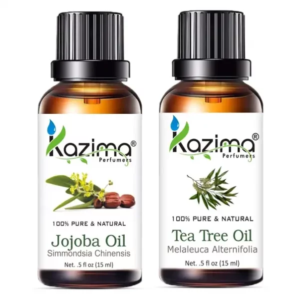 KAZIMA Combo of Jojoba Carrier Oil & Tea Tree Essential Oil, 15 ml each available on Herbkart