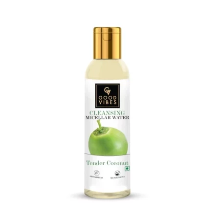 Good Vibes Tender Coconut Cleansing Micellar Water, 120 ml | Makeup Remover For All Skin Types | Hydrating, Moisturizing & Soothing Micellar Cleansing Water | Vegan, No Parabens, Sulphates & Silicones
