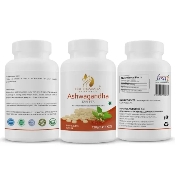 Goldenacacia Herrbals Ashwagandha 500mg 60 Tablets available on Herbkart