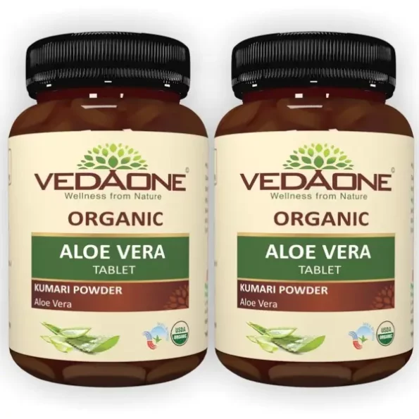 Vedaone Aloe Vera Tablets as Herbal Supplements - 100% Pure Organic Aloe Vera Extract 750mg 60 Tablets available on Herbkart