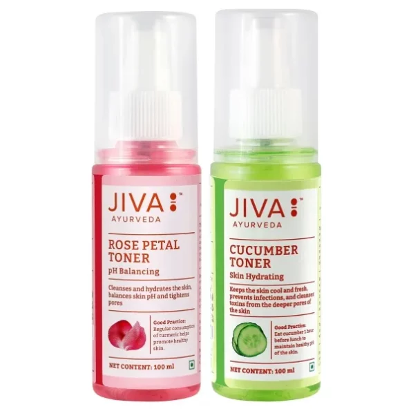 Jiva Skin Toner For Glowing Skin Combo, Rose Petal Water 100 Ml, Cucumber Water 100 Ml available on Herbkart