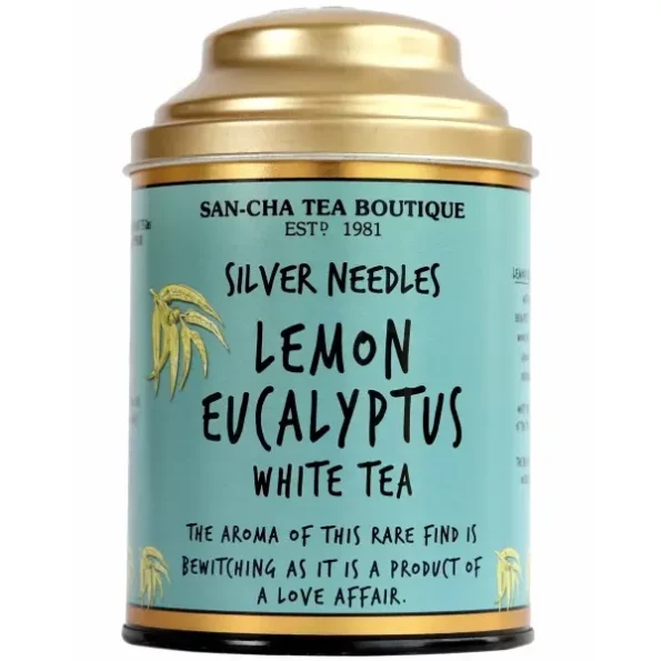 SAN-CHA Tea Boutique, Lemon Eucalyptus White Tea (75X3 Cups), Pure Tea Buds Blended With Real Eucalyptus Leaves, Low Caffeine Tea, Silver Needles White Tea, 150 grams, Pack of 1, Herbkart8t781LI4bD20QcL.webp, Herbkart8t781LI4bD20QcL