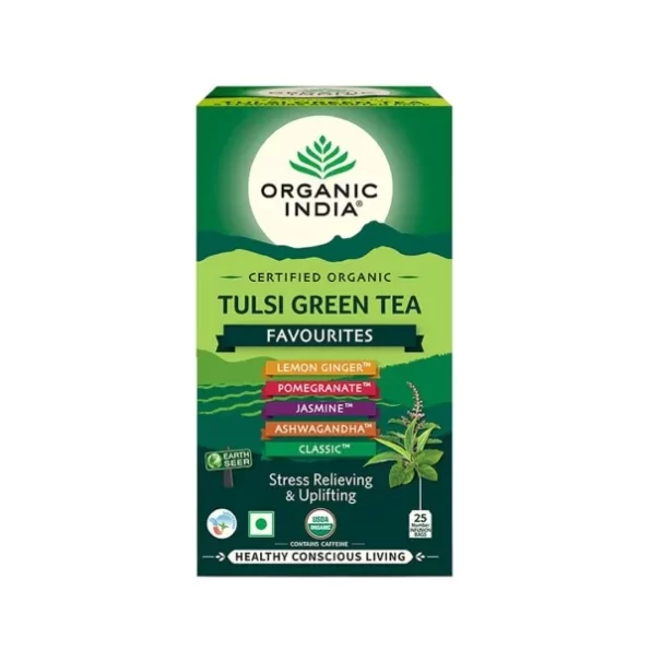 ORGANIC INDIA Tulsi Green Tea Favourites Pack 25 Teabags available on Herbkart