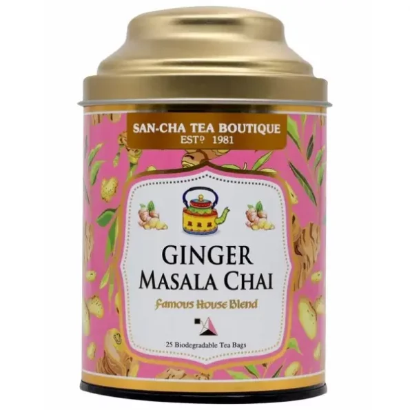 Sancha Tea Boutique, Ginger Masala Chai, Adrak Chai, Chai Masala, 25 Pyramid Tea Bags available on Herbkart