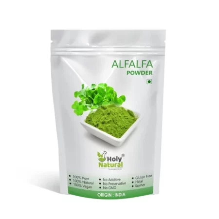 Holy Natural Alfalfa Powder - 200gm | Medicago sativa, Lucerne, Purple Medic | Herbal, Ayurvedic for men and women | Make smoothies, Green Juice & Herbal Meals