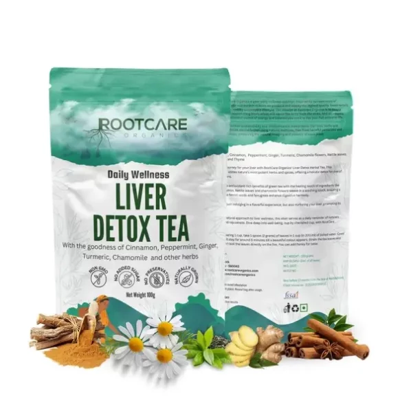 Rootcare Organics Fatty Liver Detox Ayurvedic Tea with Cinnamon, Peppermint & 7 Herbal Blend | Supports Alcohol Detox, Improves Liver Health Naturally, For A Healthy Liver, Herbal Tea | Pack of 1 Month (100g), Herbkart8t761Xw6D209bJL.webp, Herbkart8t761Xw6D209bJL