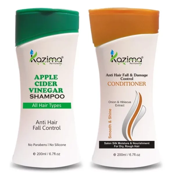 KAZIMA Combo of Apple Cider Vinegar Shampoo and Anti Hair fall & Damage Control Conditioner, 200 ml each available on Herbkart