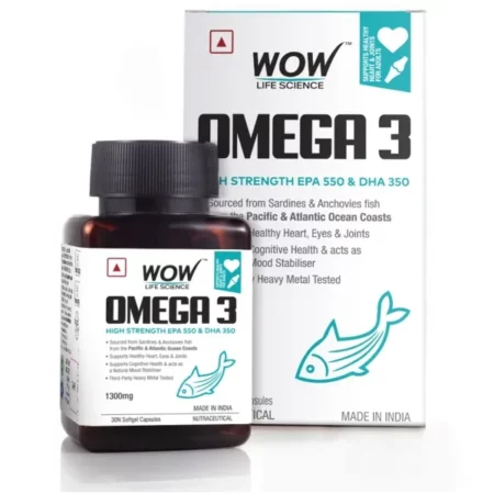 WOW Life Science Omega-3 Fish Oil 1300mg | For Men & Women | 3X Strength - 550 mg EPA & 350 mg DHA| For Muscle & Joint Support, Healthy Heart & Cognitive Support| No Fishy Burps | 30 Capsules