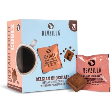 Bevzilla 20 Instant Coffee Cubes Pack with Organic Date Palm Jaggery, 5 Flavours, 100% Arabica Coffee, Vegan, Zero Refined Sugar, Real Ingredients, No Preservatives, Drop Stir and Enjoy (Belgian Chocolate)