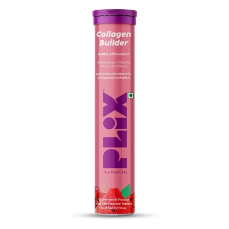 PLIX - THE PLANT FIX Collagen Builder Bubbly Effervescent - 15 Tablets (Watermelon) for Hydrated Skin & Anti-Aging | Amino Acid Blend For Collagen Production | Vitamin C & E | 100% Vegan