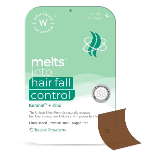 Wellbeing Nutrition Melts Hair Fall Control, Keranat & Zinc (30 oral strips) available on Herbkart