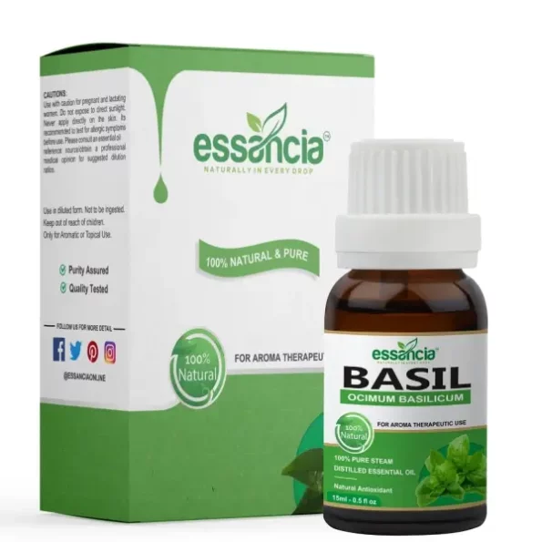 essancia - NATURALLY IN EVERY DROP Basil Essential Oil For Hair Care,Skin Care,Face,Mosquito Bites,Body Massage,Insect-Repellent,100% Natural,Undiluted,Pure & Therapeutic Grade Essential Oil (15Ml), Herbkart8t761QSYuhjIvL.webp, Herbkart8t761QSYuhjIvL