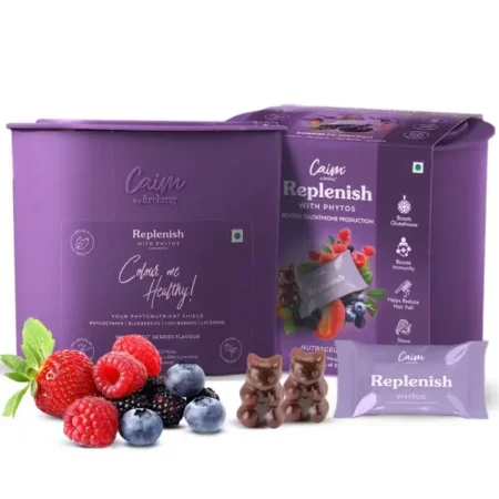 Caim by arelang | Natural Glutathione Booster to Reduces Hair fall, Improve Skin Health, Slow Ageing | Replenish with Phytos Vegan Gummies | 100% Apple Juice | Plant base Sugarfree 5Kcals |60Pcs -180g