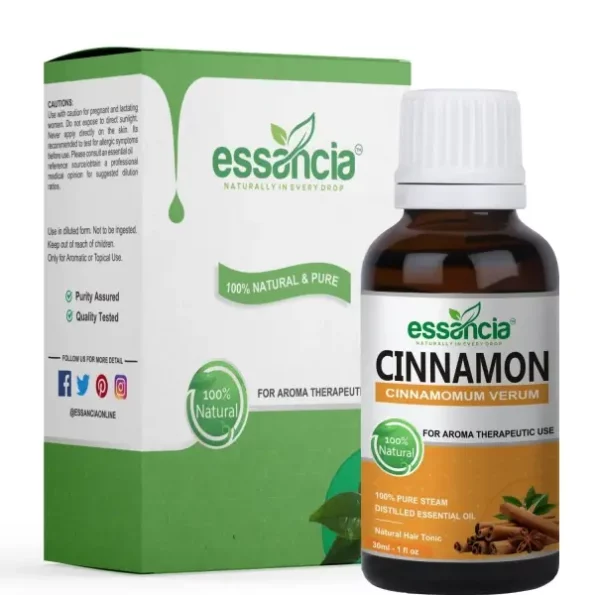 Essancia Cinnamon Essential Oil For Hair, Massage, Skin, Face, Body, Soap Making, Lips, Teeth, Diffuser & Aromatherapy. 100% Natural, Undiluted, Pure & Therapeutic Grade Essential Oil. (30ml), Herbkart8t771DafrehH20L.webp, Herbkart8t771DafrehH20L