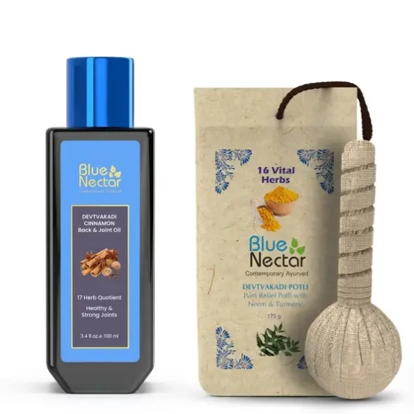 Blue Nectar Ayurvedic Pain Relief Combo: Pain Relief Oil - 100ml & Compress Potli - 175g, Herbkart8t761M32kIPS9L.webp, Herbkart8t761M32kIPS9L