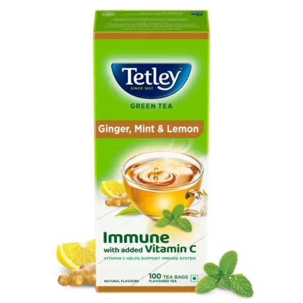 Tetley Green Tea Immune, With Added Vitamin C, Ginger, Mint & Lemon, 100 Tea Bags, 1.4gx100, Herbkart8t7610KnpqlkjL.webp, Herbkart8t7610KnpqlkjL