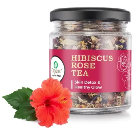 iOrganic Hibiscus Rose Tea | Best Organic Tea for SKIN DETOX & HEALTHLY GLOW | Flower Based - Herbal Tea | Caffeine Free | 60 gm - 30 Cups