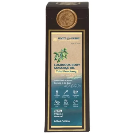 Roots & Herbs Tulsi Panchang Luminous Body Massage Oil for Men and Women - 200 ml